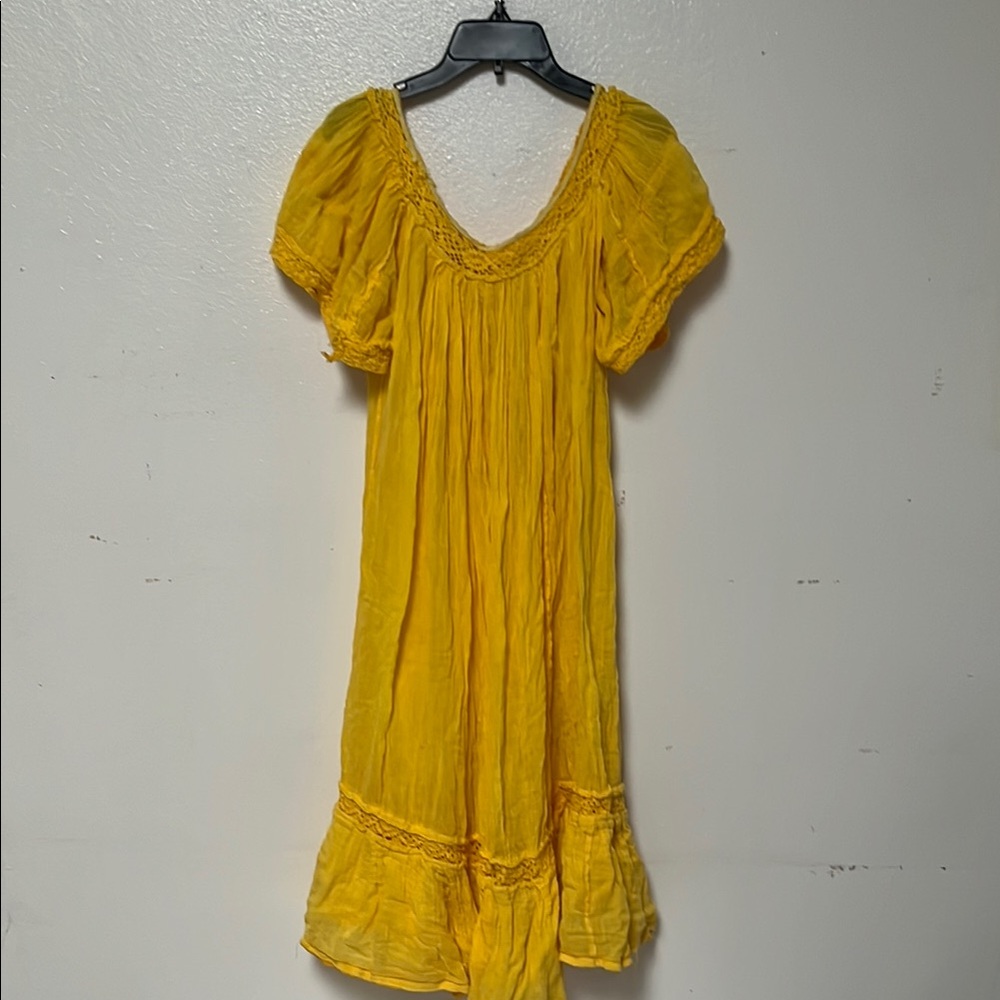 Vintage Boho Yellow Puff Sleeve Midi Sundress